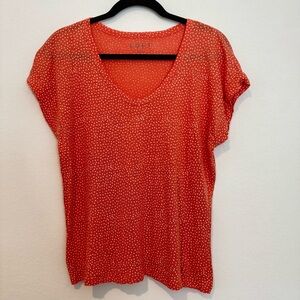 Loft 100% Linen Orange Polka Dot Short Sleeve T Shirt Top